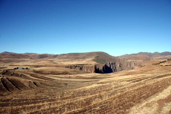 Panoramic view of the rural landscape around Semonkong in Lesotho.