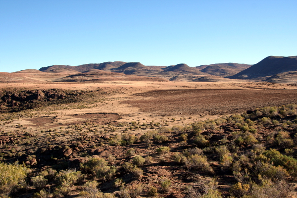 Panoramic view of the desolate landscape around Semonkong in Lesotho.