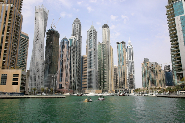 Modern buildings of the Marina in Dubai.