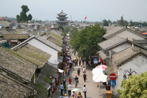 Panoramic view over the old town of Dali.