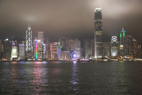 Skyline of Hong Kong at night.