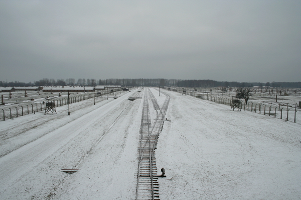 Panoramic view over the railway in Birkenau,